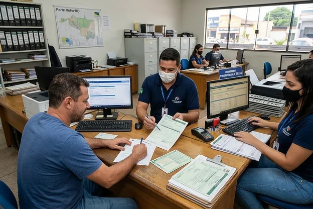 Profissionais em Porto Velho realizando a transferência de veículo com atenção e cuidados.